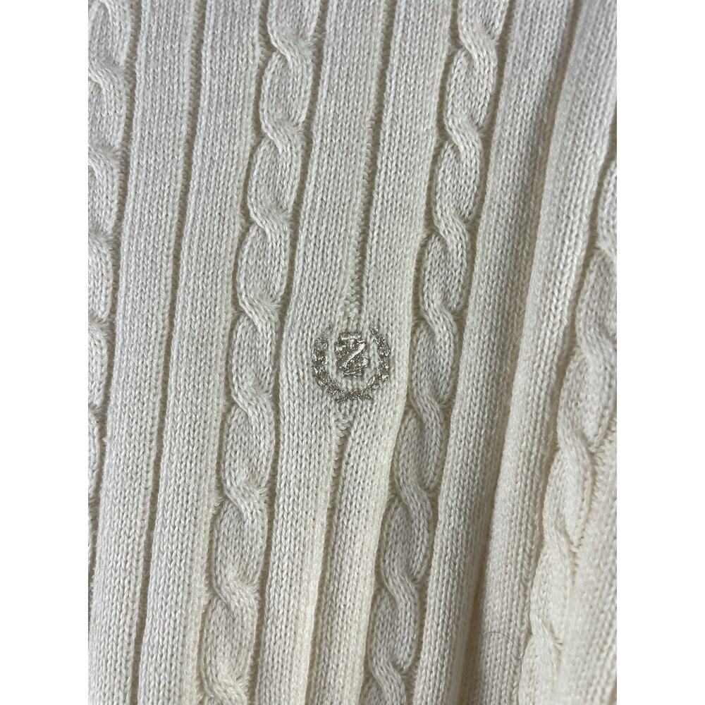 IZOD Womens Sweater XL Cream White Cable Knit Cotton Pullover Crew Neck - Picture 4 of 10